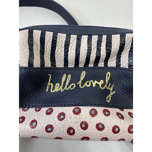 Radley London Hello Lovely Navy Grey Leather Small Crossbody Bag Luxury Dual zip - Picture 14 of 16